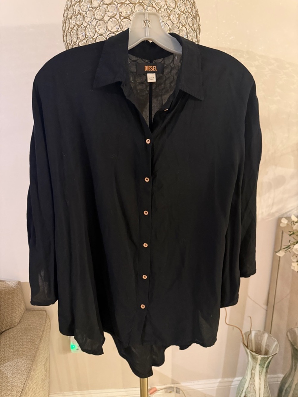 Diesel Oversized Black Button-Down tunic L